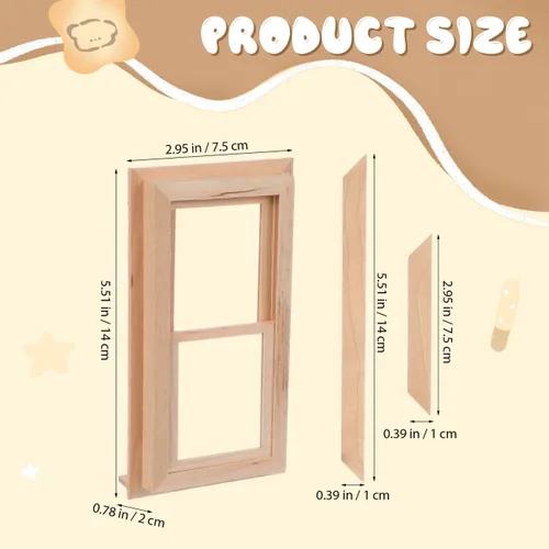 Vista 2 de Toyvian 1: 12 Escala de madera Dollouse Mini marco de ventana Muebles de madera en miniatura para decoración de casa de muñecas Accesorios de casa