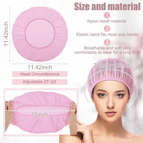 Vista 2 de Chuarry 4 gorros de malla para dormir por la noche, redes de pelo rizado, gorras de dormir para mujeres (negro, rosa)