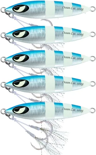 OCEAN CAT 1 PC Señuelos de Pesca de Pitch de Caída Lenta Hundimiento Plomo Metal Jigs Planos Cebos de Jigging con Anzuelo para Pesca en Agua Salada