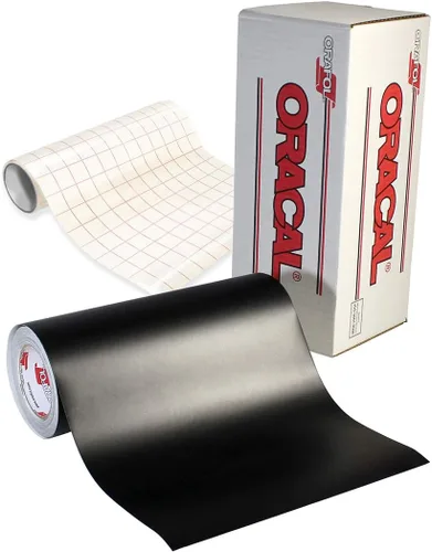 ORACAL 651 Rollo de vinilo autoadhesivo negro mate de 12 pulgadas x 6 pies, incluye rollo de papel de transferencia transparente