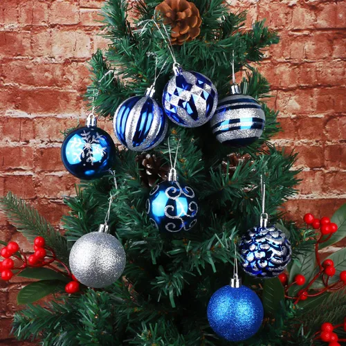 Vista 5 de ADXCO 24 bolas de Navidad de 2.36 pulgadas, 8 estilos, adornos inastillables para árbol de Navidad, adornos de plástico pintados para decoraciones