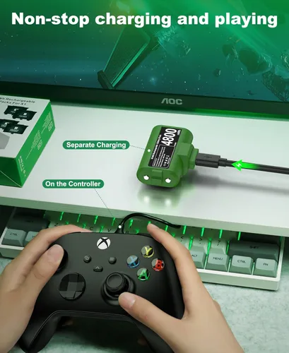 Vista 5 de Paquete de baterías recargables para Xbox OneXbox Series XS, 2 x 4800mWh Xbox One Controller Baterías Kit de juego y carga con 4 cubiertasTipo-C