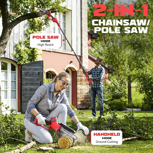 Vista 2 de Sierra de poste eléctrica 2 en 1 compatible con batería Milwaukee de 18 V, mini motosierra de 8 pulgadas sin escobillas con poste de extensión