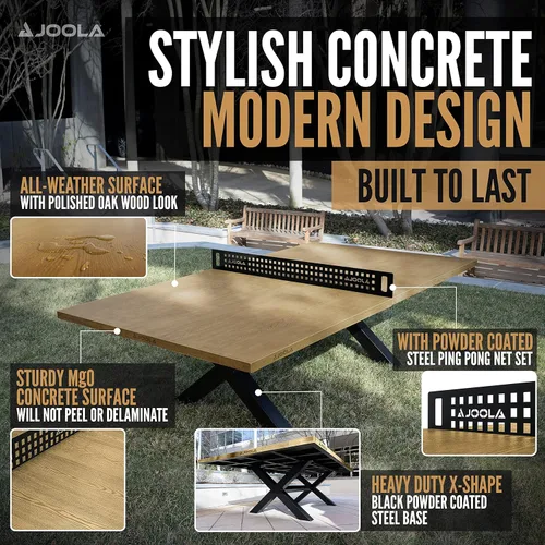 Vista 4 de JOOLA Berkshire - Mesa de ping pong para exteriores, mesa de conferencias multiusos, aspecto de madera de roble concreto, incluye juego y marco