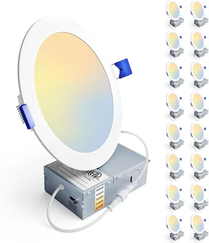 Vista 7 de Ensenior Paquete de 16 luces LED empotrables de techo de 4 pulgadas, 2700 K blanco suave, regulable, 750 lm 9 W 120 V, luz descendente de oblea sin
