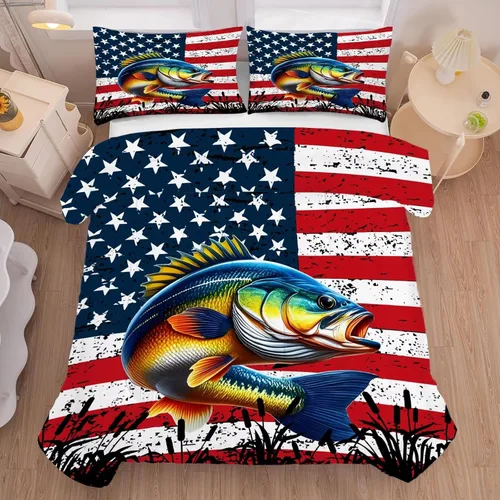Vista 8 de American Flag Lion Bedding Set Full/Queen Animals Print Comforter for Men Boys Bedroom Quilt Bed Set 1 Comforter 2 Pillowcases