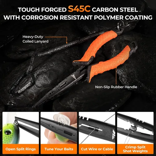 Vista 2 de KastKing SteelStream - Kit de herramientas de pesca de 8 piezas, alicates de pesca con cordón, cuchillo de filetear, pinza flotante para peces