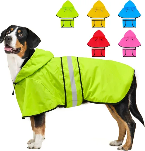 Vista 14 de Impermeable ajustable impermeable para perros, chaqueta reflectante para perros con capucha, abrigo ligero para lluvia para perros pequeños