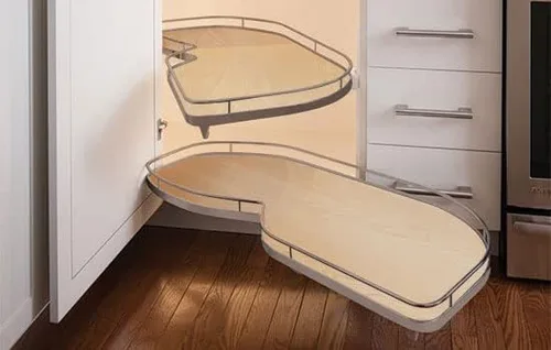 Vista 6 de Lemans II - Juego de 2 estantes Lazy Susan con cierre suave para gabinetes de esquina con base ciega, champán y arce