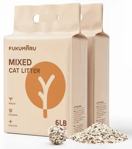 FUKUMARU Arena para gatos de tofu, mezcla de madera de manzano, aglutinante, control de olores, 12 libras