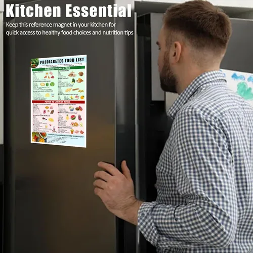 Vista 4 de Tabla de lista de alimentos para la diabetes, tabla magnética de alimentos saludables, hoja de referencia rápida para prediabetes, tabla