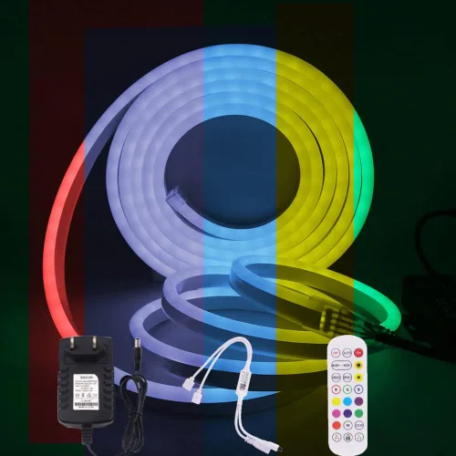 Tira de neón LED RGB Bluetooth, SMD 5050 72LEDs/m, tira de luz de neón multicolor, tubo de neón LED flexible impermeable con control remoto de 24
