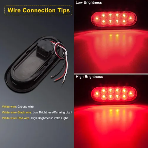 Vista 7 de LIMICAR 4 luces traseras ovaladas rojas y 2 blancas, kit de luces planas de 6 pulgadas, luces traseras LED para camiones, luces traseras de remolque