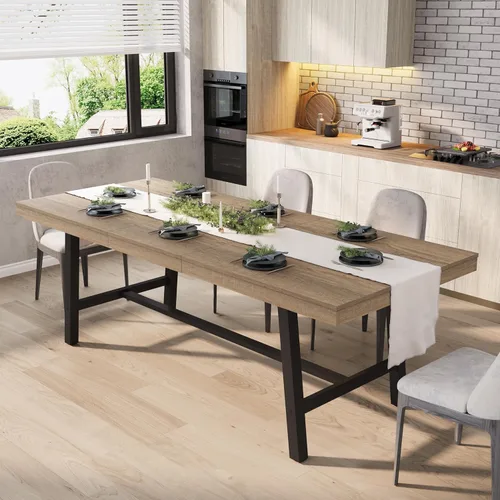 Vista 26 de GarveeHome Mesa de comedor extensible de 63 a 83 pulgadas, mesa de comedor rectangular industrial para 6-8 personas, mesa de cocina expandible