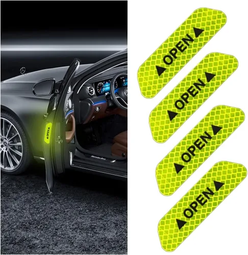 4 Piezas de Calcomanías Reflectantes de Advertencia de Apertura de Puerta de Automóvil, Cinta Protectora Anticolisión de Visibilidad Nocturna para