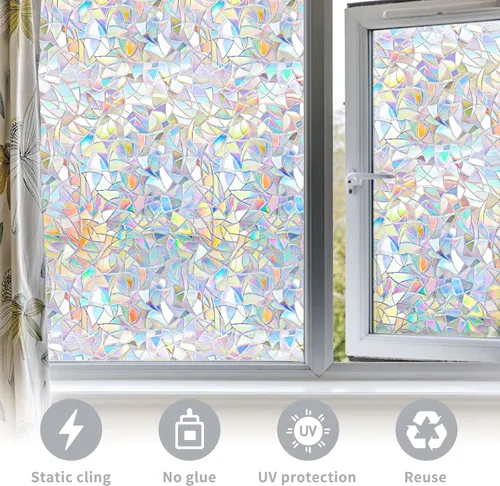 Vista 3 de WPCTEV Película 3D para ventana, sin pegamento, privacidad para adhesivo de vidrio, adherencia estática, control de calor, anti UV, no adhesivo