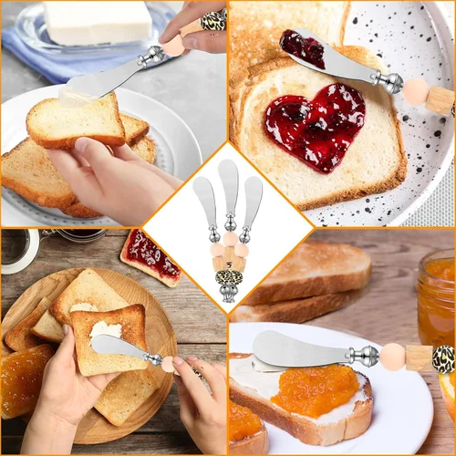 Vista 5 de Lasnten 6 piezas de cuchillos esparcidores de queso DIY decorativos con cuentas, cuchillos esparcidores de mantequilla de acero inoxidable