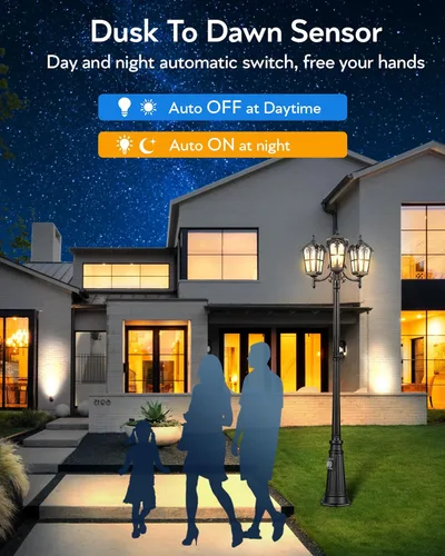 Vista 4 de VIANIS Lámpara de Poste Exterior de 3 Cabezales con Tomacorriente, Postes de Lámpara Negros de Anochecer a Amanecer para Iluminación Exterior