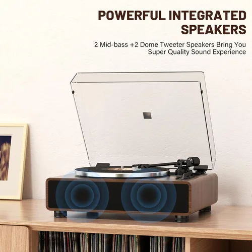Vista 5 de Record Player for Vinyl with Built in Speakers, HiFi Belt Drive Turntable with Magnetic Cartridge AT-3600L, Phono Preamp, Bluetooth, Aux-in, Belt
