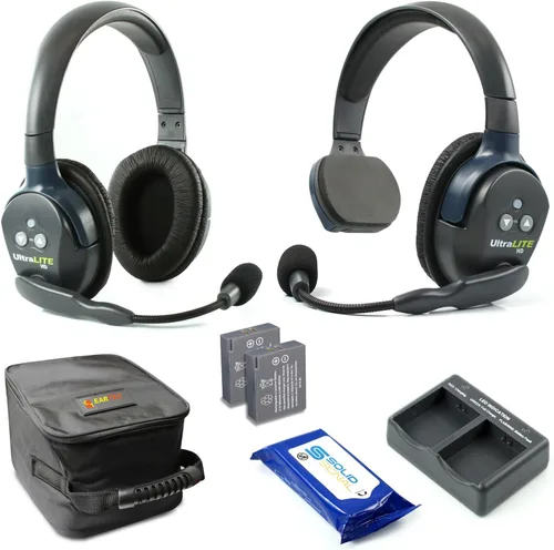 Eartec UL2SD Ultralite - Auriculares inalámbricos de dúplex completo para 2 usuarios - 1 auricular de una sola oreja y 1 auricular de doble oreja
