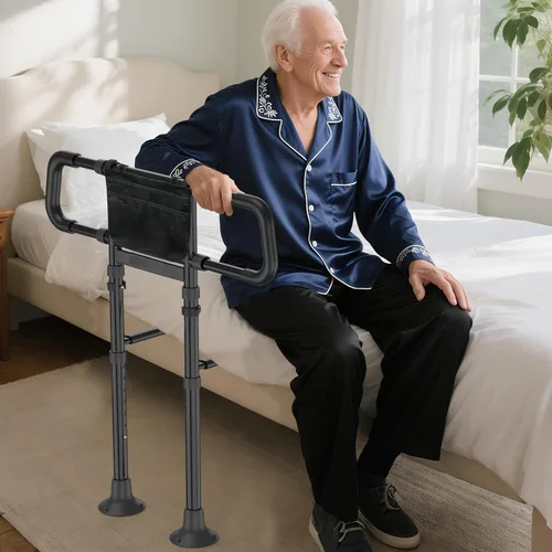 Vista 7 de Rieles de cama para la seguridad de adultos mayores – Riel de asistencia de noche ajustable mejorado y cumple con ASTM, luz nocturna con sensor