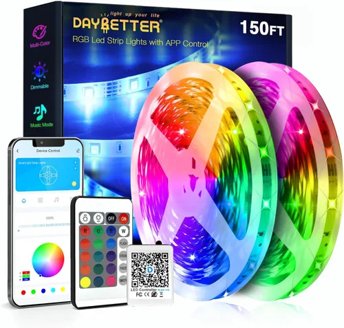 Vista 11 de DAYBETTER - Tira de luces LED inteligentes de 32.8 pies, kits de tira de luces LED RGB 2835 con control remoto de 24 teclas, tira de luces LED