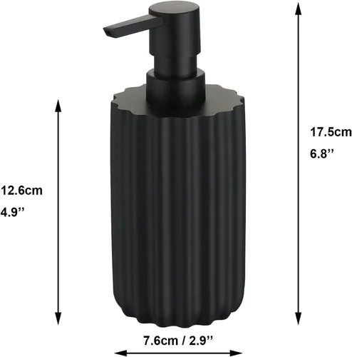 Vista 7 de Dispensador de jabón negro recargable líquido, dispensador de jabón de manos redondo a rayas verticales de 11.8 onzas líquidas con bomba de plástico
