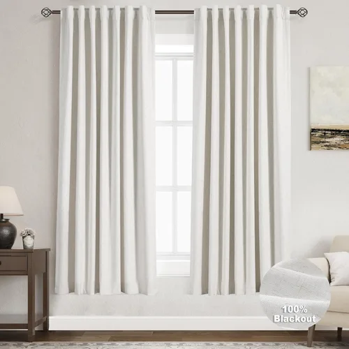 Vista 98 de Cortinas de lino verde aguamarina de 102 pulgadas de largo con pestaña trasera, bolsillo para barra, cortinas de lino opacas que absorben el sonido