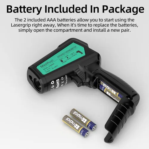 Vista 9 de Termómetro infrarrojo, pistola de temperatura láser de termopar tipo K, medición máxima de emisividad ajustable, pistola de calor exterior sin