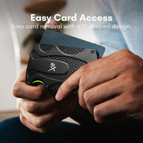 Vista 4 de Extremus Billetera táctica delgada con clip para dinero y soporte para tarjetas de crédito, billetera minimalista con bolsillo frontal para hombres