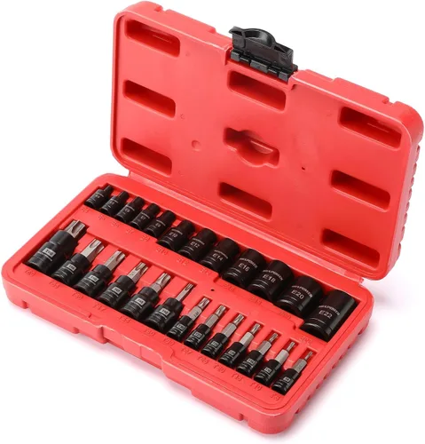 Vista 7 de MIXPOWER Juego de 25 puntas y dados Torx, 13 puntas de estrella (T8- T60) y 12 enchufes E-Torx (E4-E22), juego de mecánico de automóviles
