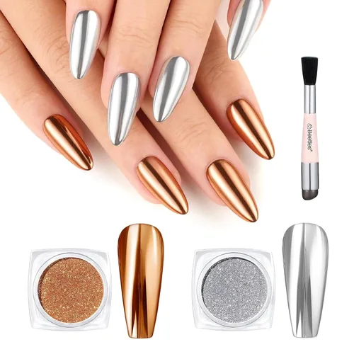 Vista 17 de Beetles Polvo de Uñas Cromado Blanco para Uñas de Gel, Polvo de Uñas Cromado Perlas, Polvo de Uñas con Efecto Espejo, Polvo de Uñas de Gel