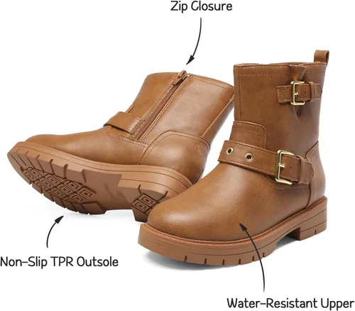 Vista 3 de DREAM PAIRS Botines impermeables con cremallera lateral para niñas pequeñas y grandes