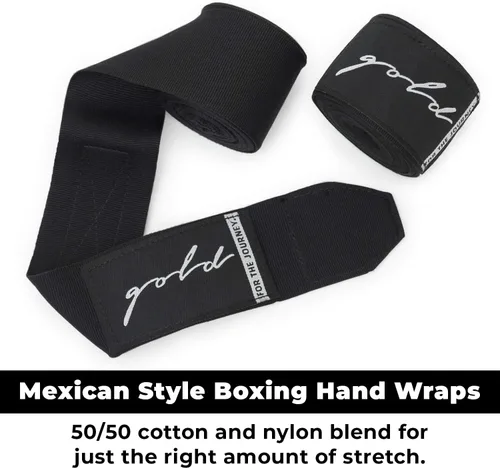 Vista 3 de Gold BJJ Vendas de mano de boxeo – Vendas extra largas estilo mexicano de 200 pulgadas para boxeadores, kickboxing, muay thai y artes marciales