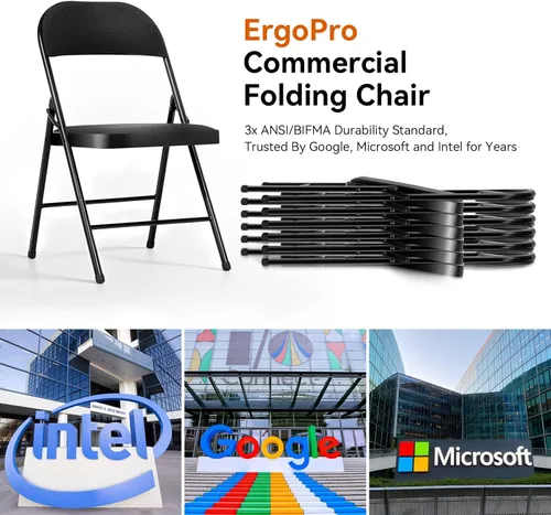 Vista 8 de Paquete de 2 sillas plegables con cojín acolchado, silla de metal con marco de acero resistente, capacidad de 450 libras y asiento cómodo, silla