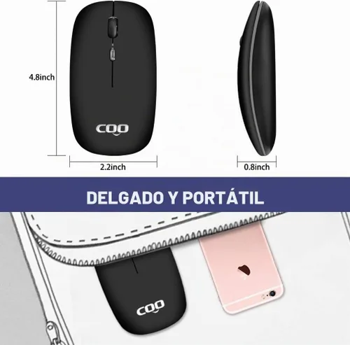 Vista 8 de COO Ratón inalámbrico, ratón Bluetooth recargable delgado con LED Bluetooth+2.4G inalámbrico (plata)