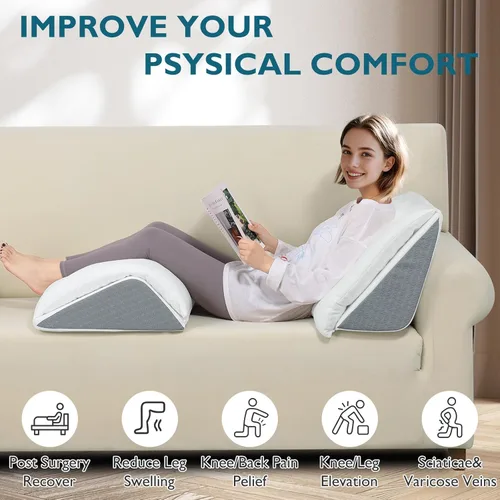 Vista 7 de Almohada de cuña para rodilla Shinnwa, almohada de rodilla convertible patentada para dormir de espalda, almohada triangular de espuma viscoelástica