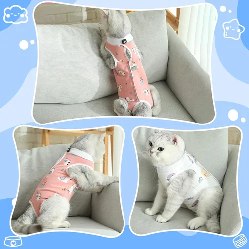 Vista 4 de Coppthinktu Traje de recuperación de gato para mujer, mameluco transpirable para después de la cirugía para heridas abdominales o enfermedades