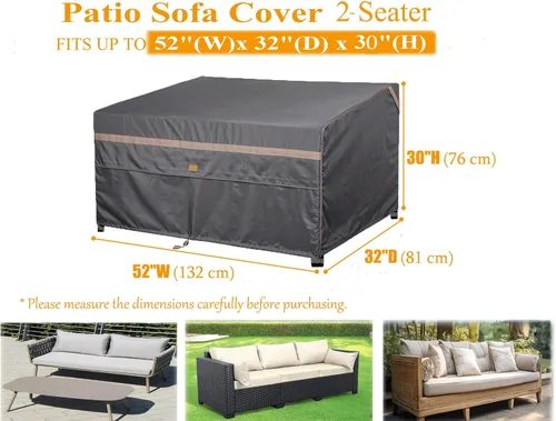 Vista 2 de Funda impermeable para sofá biplaza de patio al aire libre, resistente a los rayos UV, fundas para muebles de patio, 2 plazas, 52 pulgadas de ancho