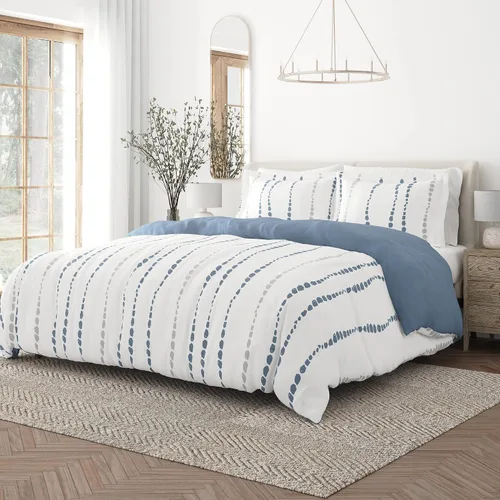 Merit Linens Juego de funda de edredón tamaño Queen con patrón y pliegues | Juego de edredón de 3 piezas suave, ligero y transpirable | Cierre de