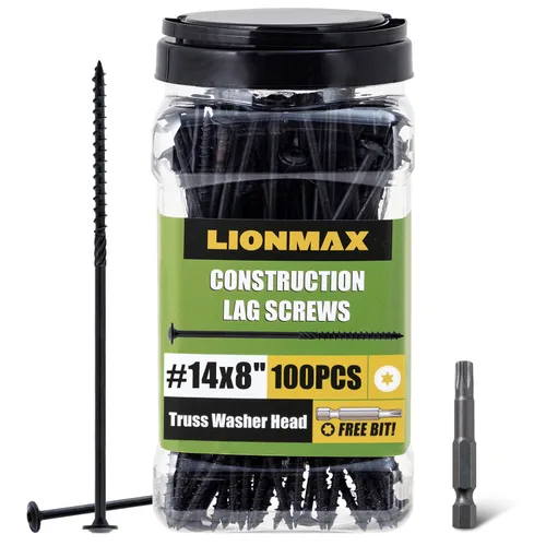 Vista 11 de LIONMAX Tornillos de rezago de 3 pulgadas, tornillo estructural para madera #14 x 3, 50 piezas de tornillo de construcción resistente, resistente a