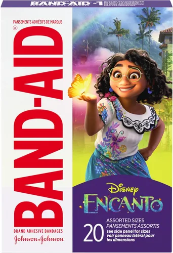 Band-Aid Vendajes adhesivos de marca para pequeños cortes y rasguños, cuidado de heridas con personajes de Disney Encanto, vendajes divertidos para