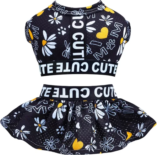 Vista 18 de CuteBone Vestido deportivo de dos piezas para perros Athleisure con estampado de leopardo, falda rosa para cachorros, ligera, para perros pequeños