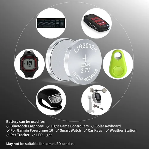 Vista 7 de EEMB Baterías recargables de 3.7 V 2032H LIR2032H de iones de litio con botón de celda de moneda de 70 mAh para reloj remoto de coche, 4