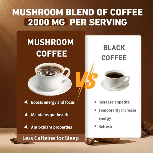 Vista 5 de Mushroom Coffee - Café orgánico de hongos con Cordyceps, Reish, trompeta King, Shitake, cola de pavo, café instantáneo de melena de león