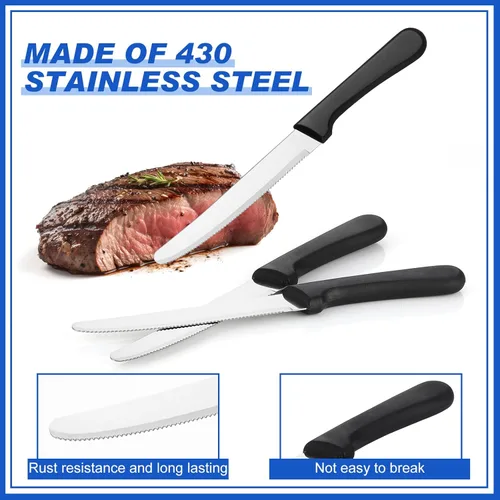 Vista 3 de Zhehao 100 cuchillos de carne de 8.39 pulgadas, cuchillo de hoja dentada redondeada de acero inoxidable con mango de plástico para cocina