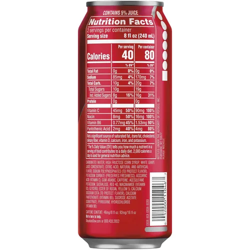 Vista 2 de Mountain Dew Kickstart, ponche de frutas, 92 mg de cafeína, vitaminas B y C, 80 calorías, 5% de jugo, 16 onzas líquidas (12 unidades)