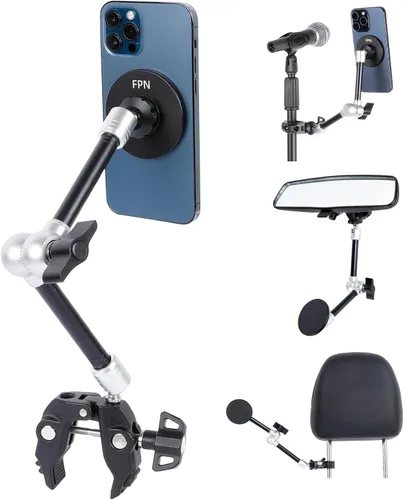 Soporte magnético para teléfono totalmente metálico con súper abrazadera y brazo largo de 10 pulgadas para Magsafe, soporte ajustable para espejo