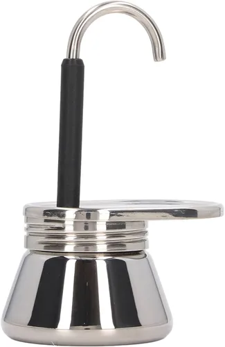 Vista 9 de Olla de acero inoxidable de 6.1 x 3.7 pulgadas, cafetera italiana para campamento al aire libre, cafetera de 2 tazas para café clásico italiano