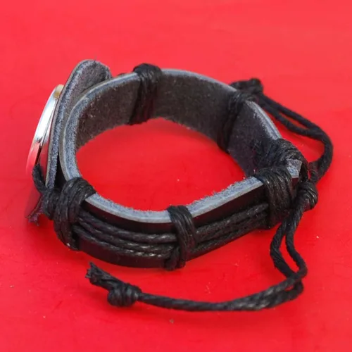 Vista 4 de 1968 Liberia One Cent BU Uncirculated Coin Genuine Black Leather Cuff Bangle Wristband Bracelet NEW - Wildlife Animal Elephant